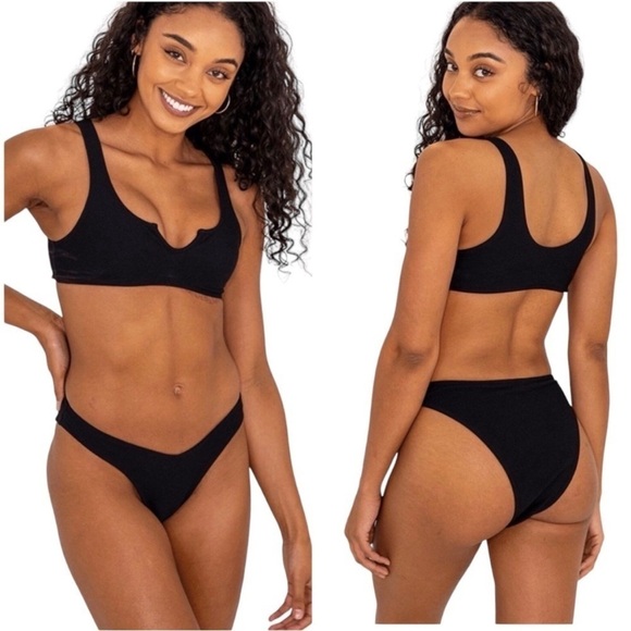 Aurelle Jaz ribbed bikini set 2-piece cheeky black XL NWT - Picture 1 of 10